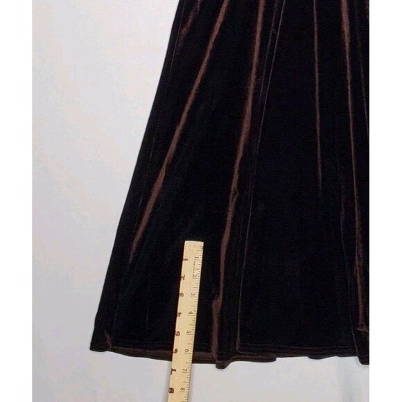 Sandra Darren Brown Velvet Empire Dress 10 Satin Trim V-Neck Romantic Old Money - Picture 6 of 11